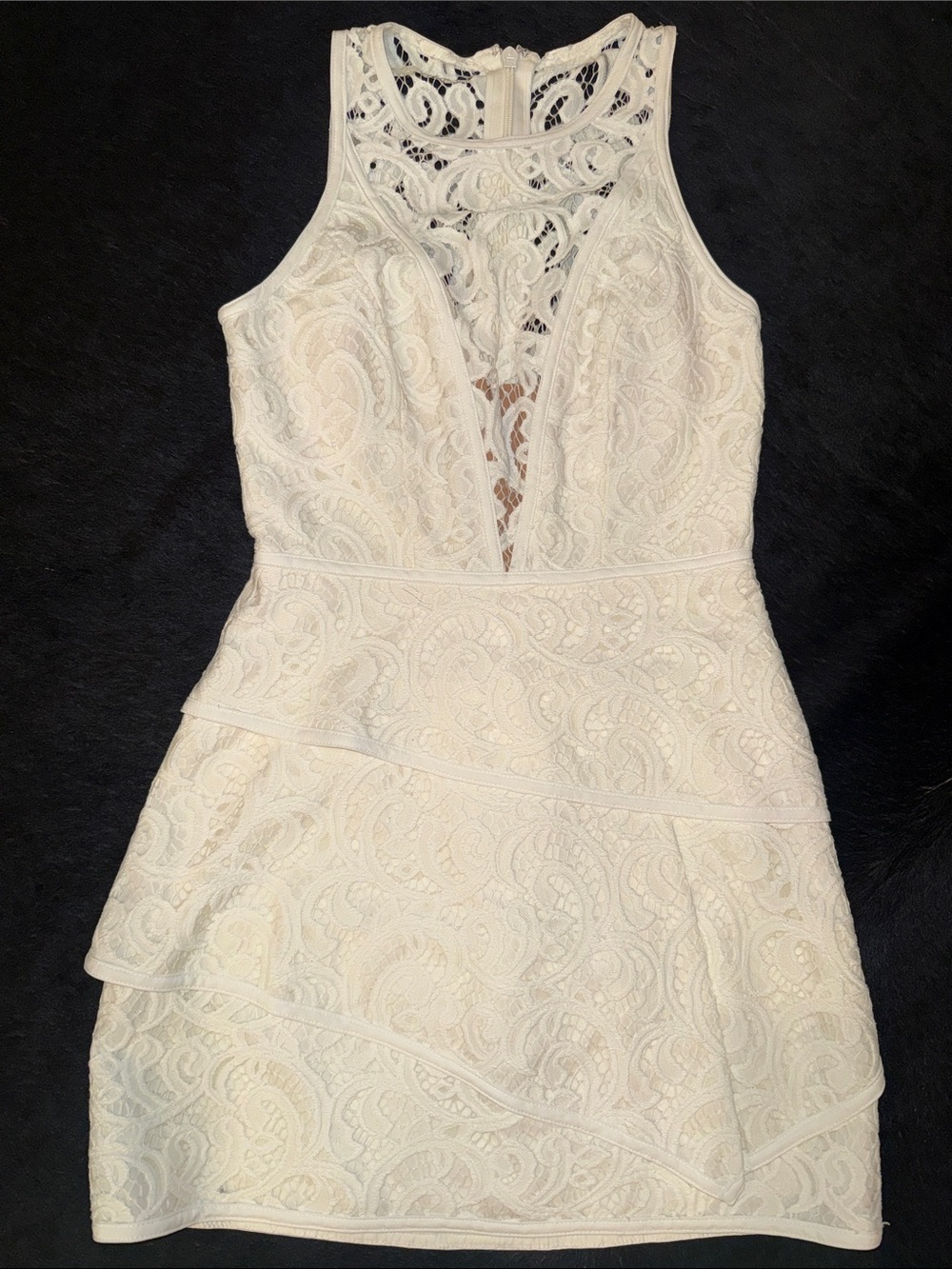 BCBGMaxAzria Cream Lace Tiered Mini Dress